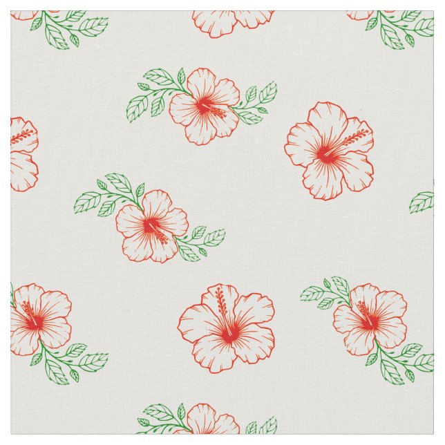 Hibiscus Shoe Flower Pattern Fabric (Close Up)