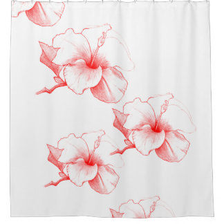 Hibiscus Sketch (White) Shower Curtain