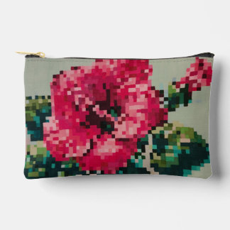 Hibiscus Soft Pastel Floral Pixel Art Accessory Pouch