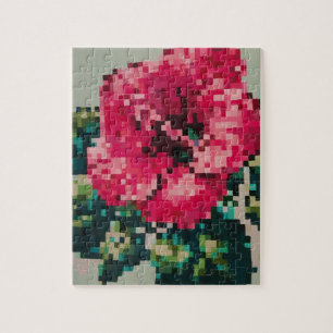 Hibiscus Soft Pastel Floral Pixel Art Jigsaw Puzzle