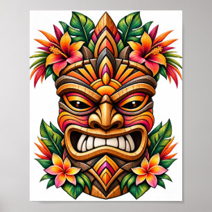 Hibiscus Sunset Tiki Poster
