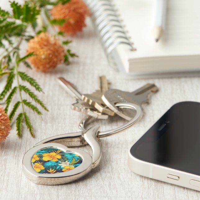 Hibiscus Sunshine -Bright, Tropical Keychain (Side)