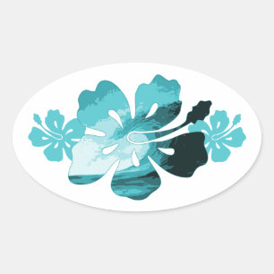 Hibiscus surf style oval sticker