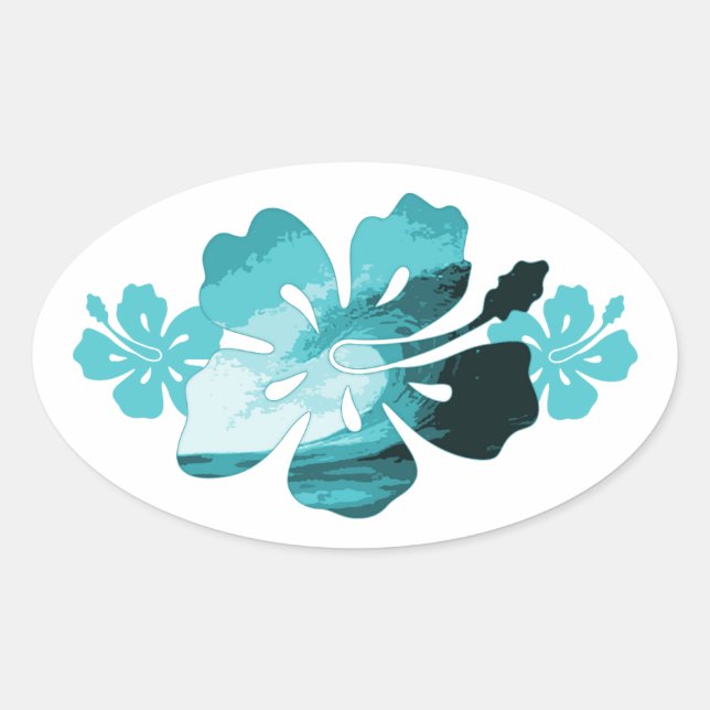 Hibiscus surf style oval sticker (Front)