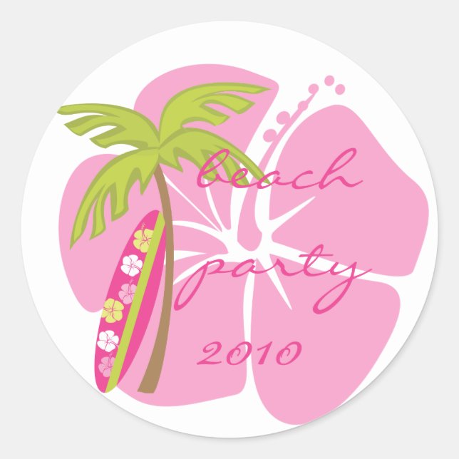 Hibiscus Surfboard Classic Round Sticker (Front)