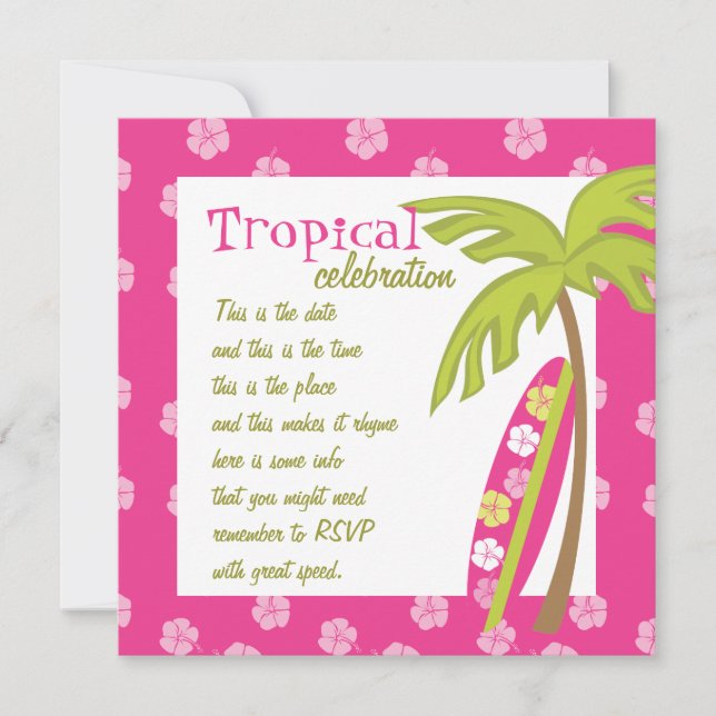 Hibiscus Surfboard Invitation (Front)