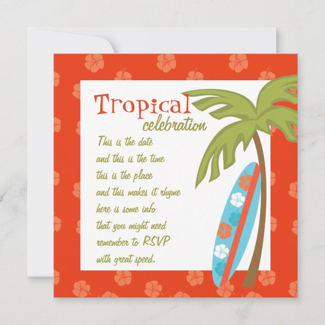 Hibiscus Surfboard Invitation (Front)