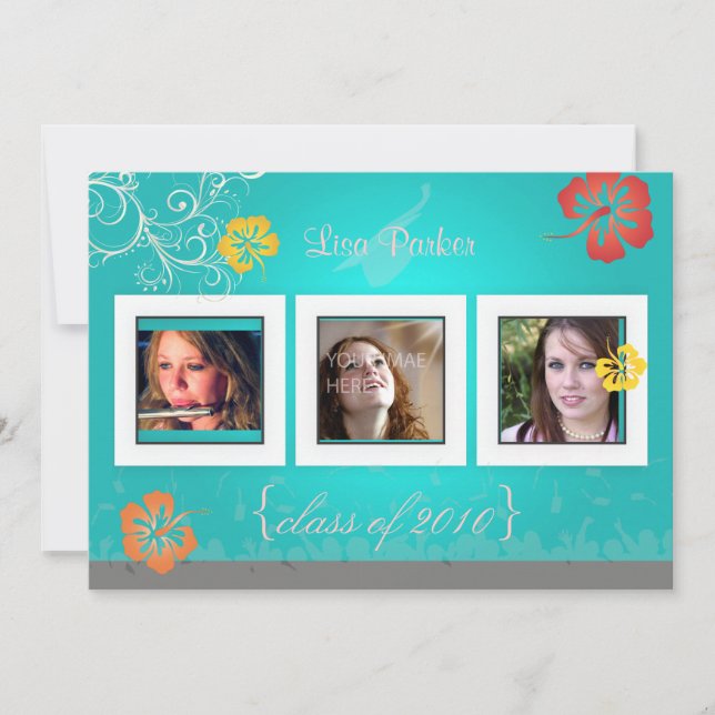 Hibiscus/Swirls/tropical flowers photos Invitation (Front)