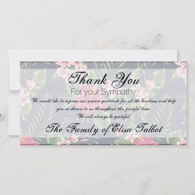Hibiscus Sympathy Thank you Photo Card (Front)