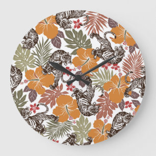 Hibiscus Tiger, Exotic Pattern. Large Clock