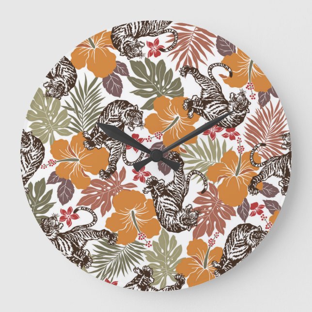 Hibiscus Tiger, Exotic Pattern. Large Clock (Front)