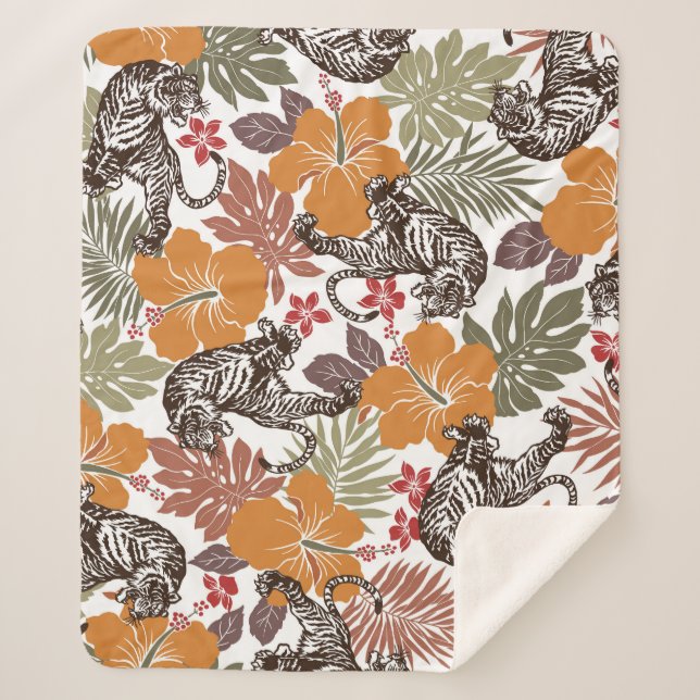 Hibiscus Tiger, Exotic Pattern. Sherpa Blanket (Front)