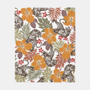 Hibiscus tiger pattern fleece blanket