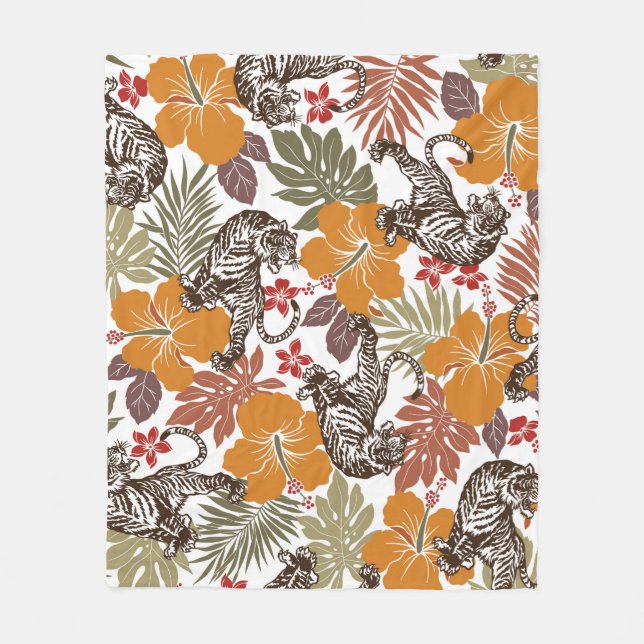 Hibiscus tiger pattern fleece blanket (Front)
