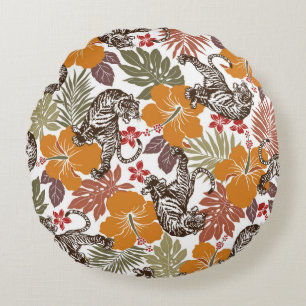 Hibiscus tiger pattern round cushion