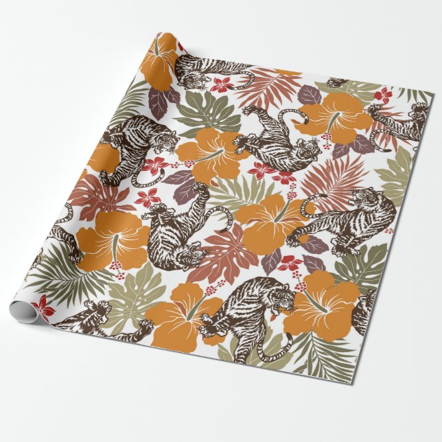 Hibiscus tiger pattern wrapping paper (Unrolled)