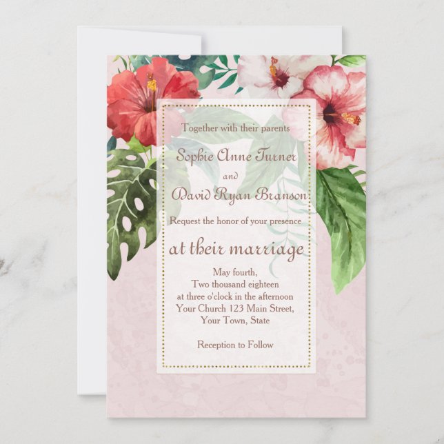 Hibiscus Tropical Bouquet Beach Wedding Invitation (Front)