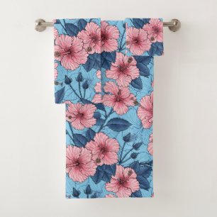 Hibiscus Tropical Floral Pattern Bath Towel Set