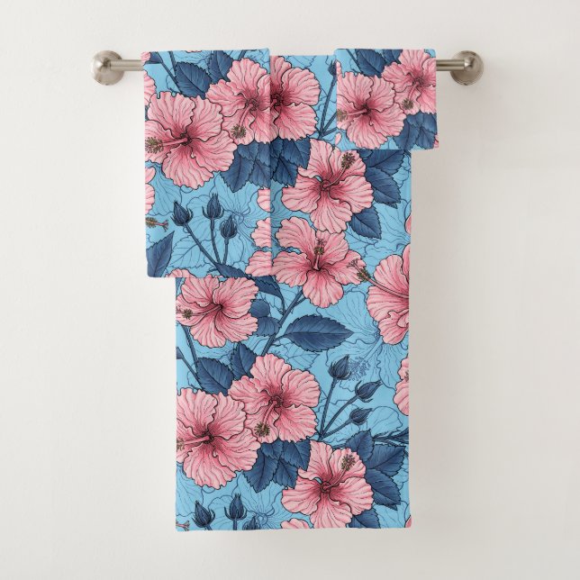 Hibiscus Tropical Floral Pattern Bath Towel Set (Insitu)