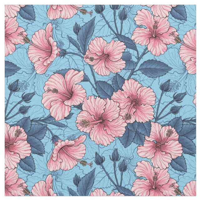Hibiscus Tropical Floral Pattern Fabric (Close Up)