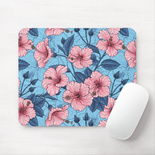 Hibiscus Tropical Floral Pattern Mouse Mat (With Mouse)