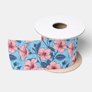 Hibiscus Tropical Floral Pattern Satin Ribbon