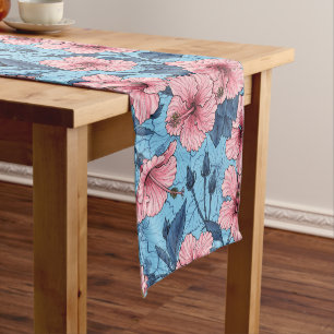 Hibiscus Tropical Floral Pattern Short Table Runner
