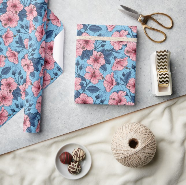Hibiscus Tropical Floral Pattern Wrapping Paper (Crafts)