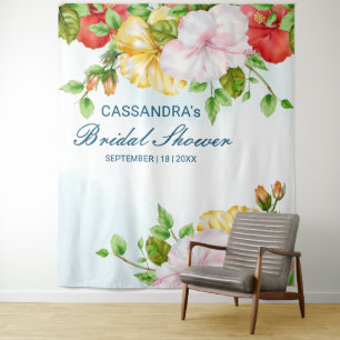 Hibiscus Tropical Floral Wedding Backdrop Tapestry
