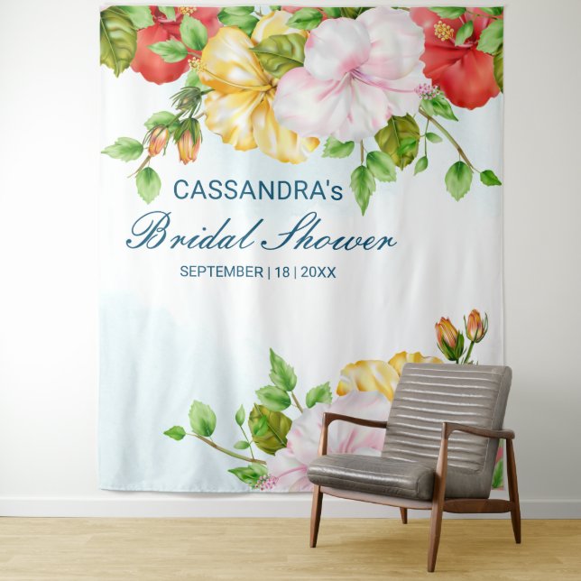 Hibiscus Tropical Floral Wedding Backdrop Tapestry (In Situ)