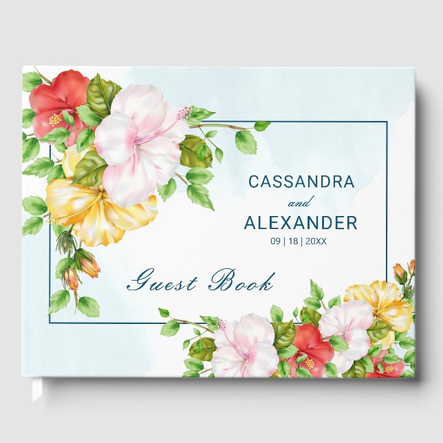 Hibiscus Tropical Floral Wedding Guest Book (Front)