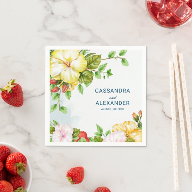 Hibiscus Tropical Floral Wedding Napkin (Insitu)