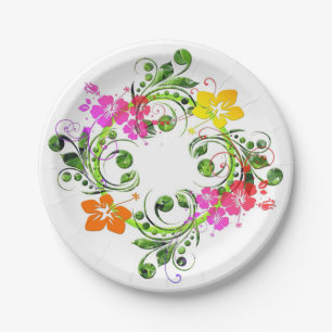 Hibiscus tropical floral wreath elegant hawaiian  paper plate