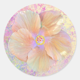 Hibiscus tropical flower iridescent look pink gold classic round sticker