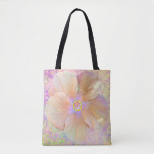 Hibiscus tropical flower iridescent pink gold cute tote bag