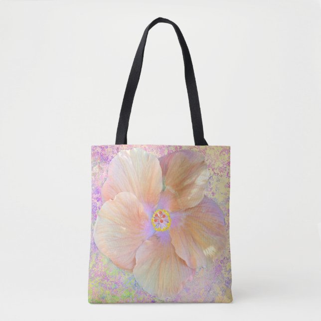 Hibiscus tropical flower iridescent pink gold cute tote bag (Front)