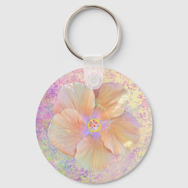 Hibiscus tropical flower pink and gold cute summer key ring (Front)