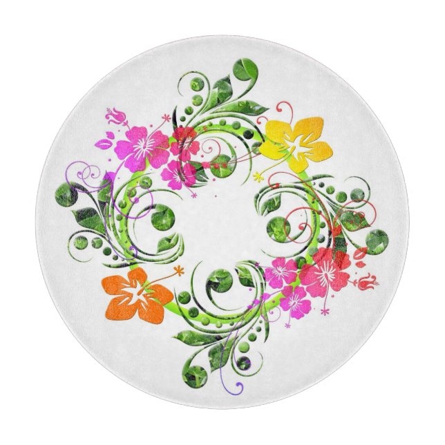 Hibiscus tropical flower wreath colourful Hawaiian Cutting Board (Front)
