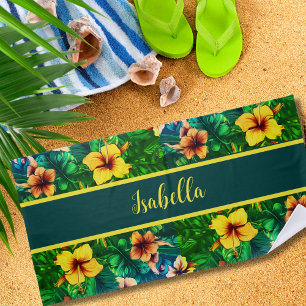 Hibiscus Tropical Hawaiian Beach Towel