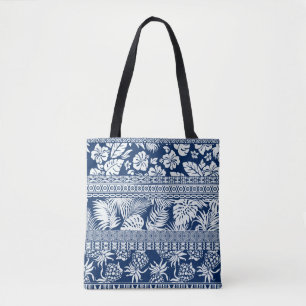 Hibiscus tropical leaves hawaiian ornament wallpap tote bag