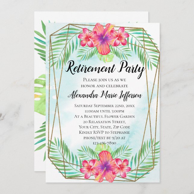 Hibiscus Tropical Luau Beach Retirement Party Invitation (Front/Back)