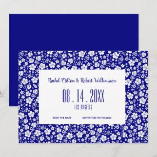 Hibiscus Tropical Navy Blue Wedding Save The Date