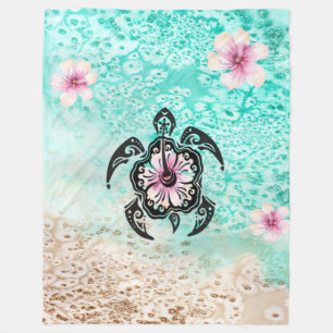 Hibiscus Turtle Fleece Blanket