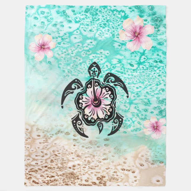 Hibiscus Turtle Fleece Blanket (Front)