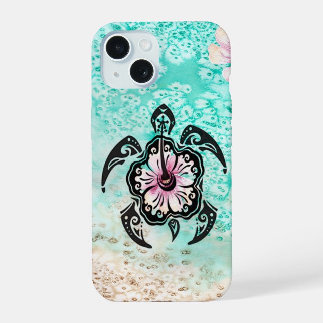 Hibiscus Turtle iPhone 15 Case (Back)