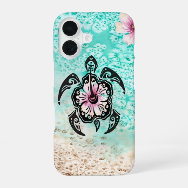 Hibiscus Turtle iPhone 16 Case (Back)