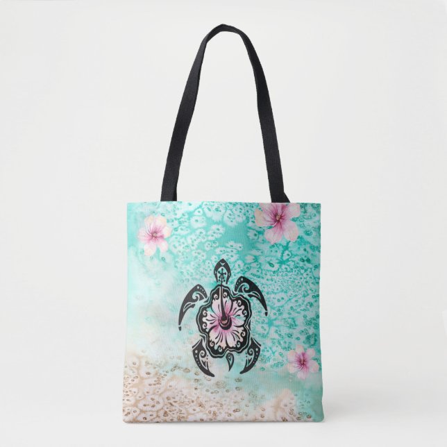 Hibiscus Turtle Tote Bag (Front)