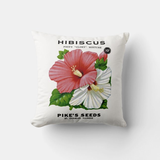 Hibiscus Vintage Seed Packet Cushion (Front)