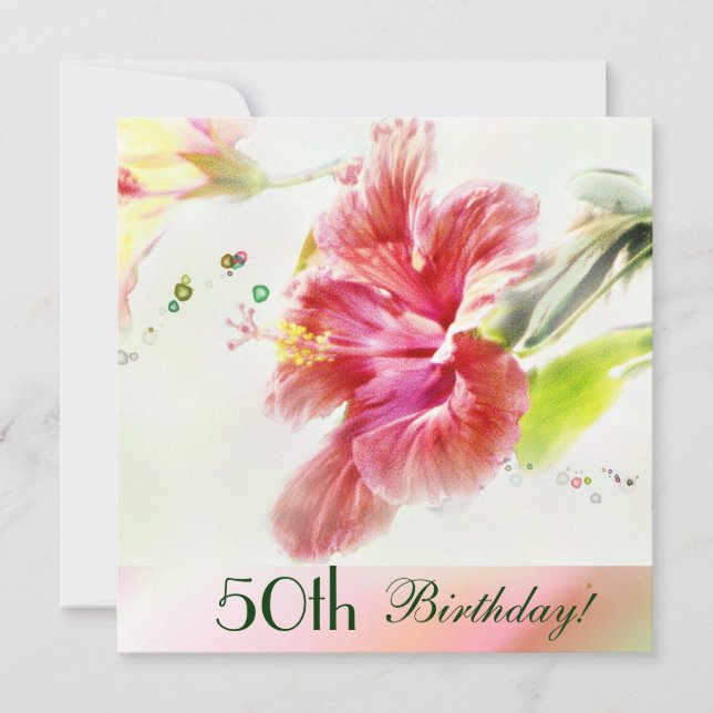 Hibiscus Watercolor 50th Birthday Party Invitation (Front)