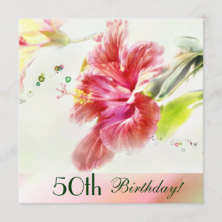 Hibiscus Watercolor 50th Birthday Party Invitation